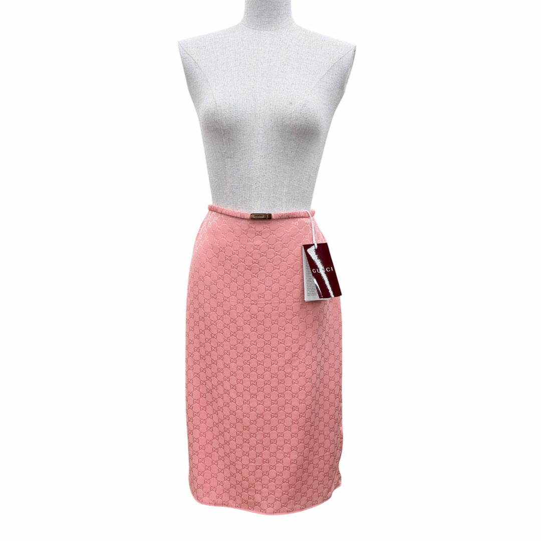 Pristine GUCCI Tight Skirt GG pattern with petticoat pink silk Women 40 846275