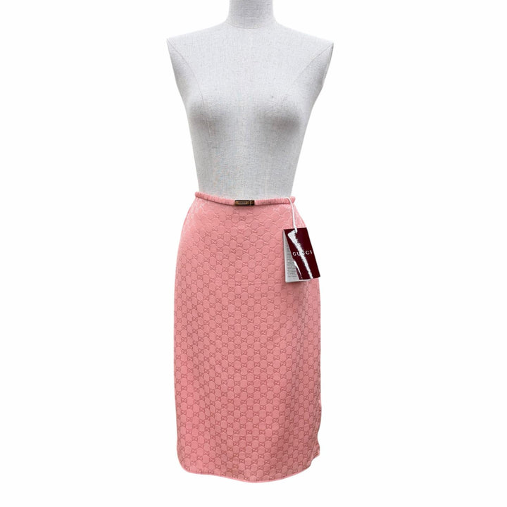 Pristine GUCCI Tight Skirt GG pattern with petticoat pink silk Women 40 846275