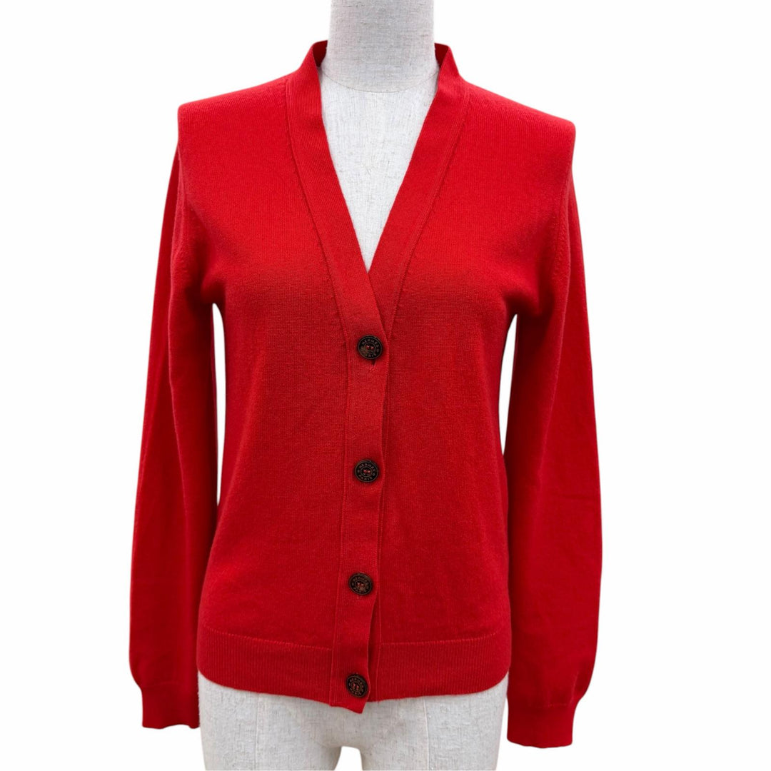 Excellent HERMES cardigan Serie Button Long Sleeve Knit Red cashmere Women 38