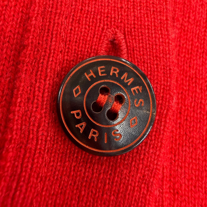 Excellent HERMES cardigan Serie Button Long Sleeve Knit Red cashmere Women 38