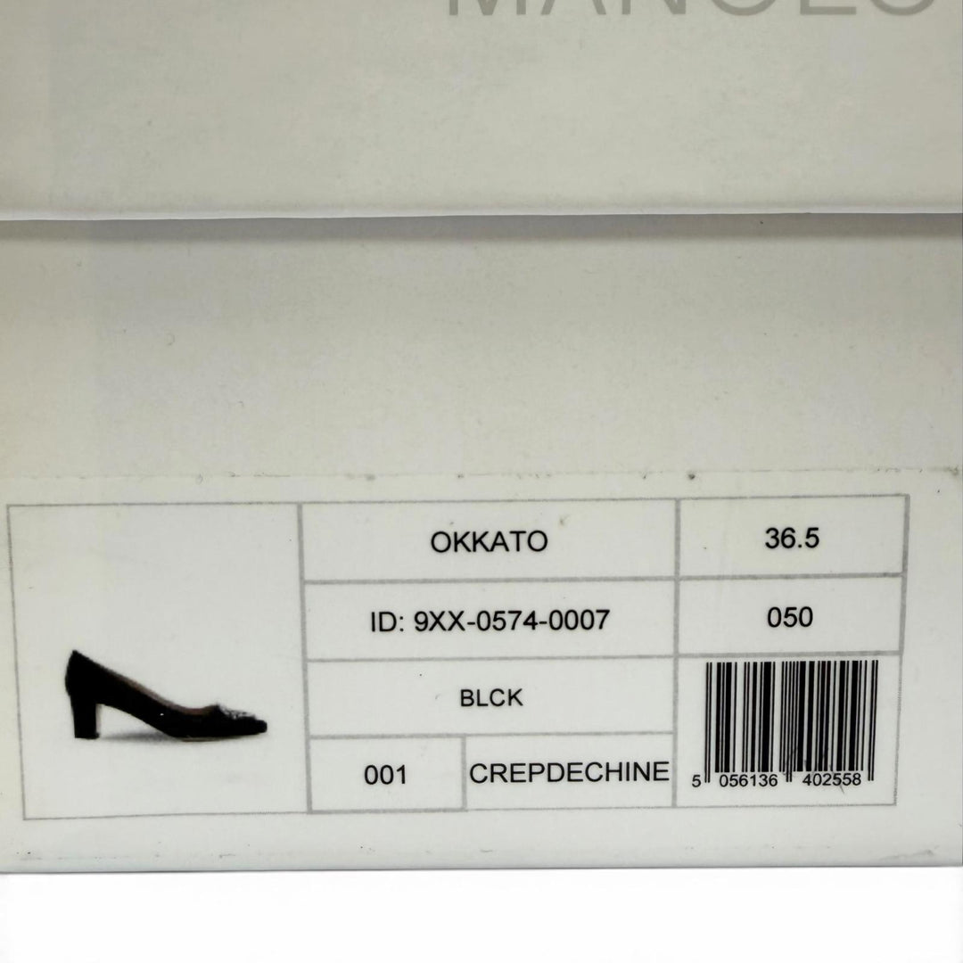 Pristine MANOLO BLAHNIK pumps OKKATO All-over jewel pattern black Satin 36.5
