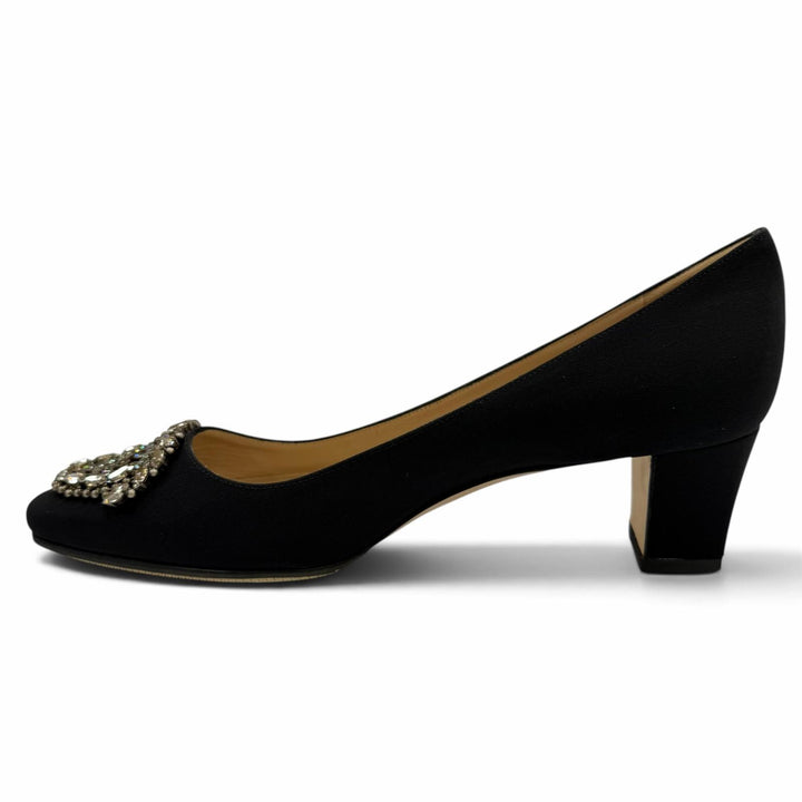 Pristine MANOLO BLAHNIK pumps OKKATO All-over jewel pattern black Satin 36.5