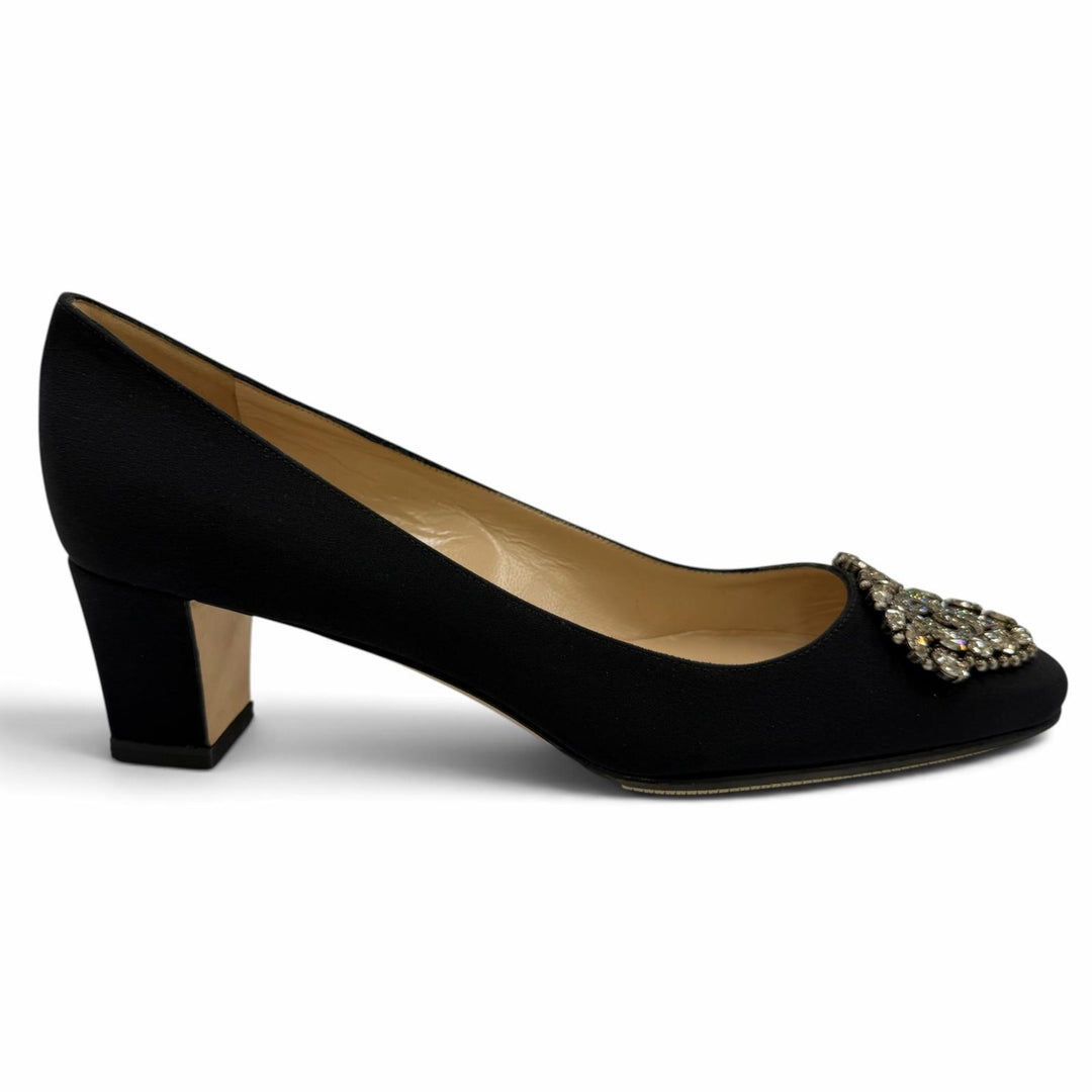 Pristine MANOLO BLAHNIK pumps OKKATO All-over jewel pattern black Satin 36.5