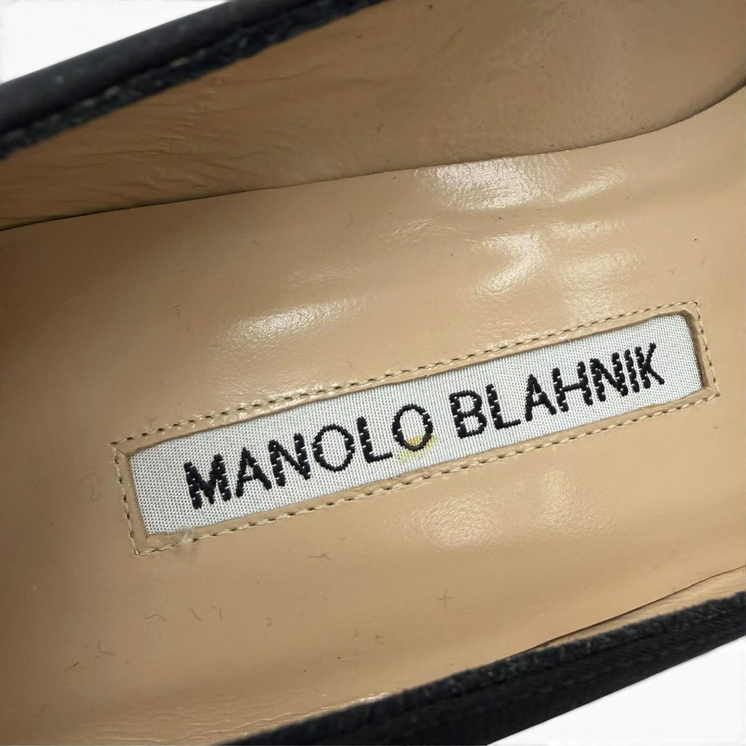 Pristine MANOLO BLAHNIK pumps OKKATO All-over jewel pattern black Satin 36.5