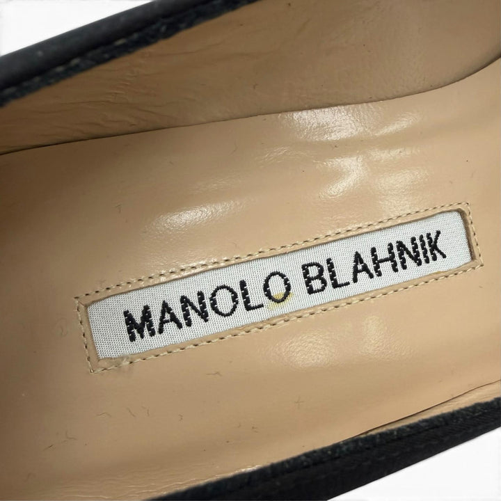 Pristine MANOLO BLAHNIK pumps OKKATO All-over jewel pattern black Satin 36.5