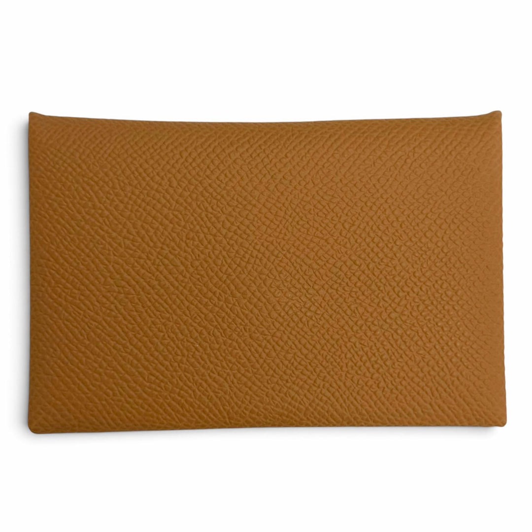 Pristine HERMES Card Case Calvi Brown Epsom Leather Women