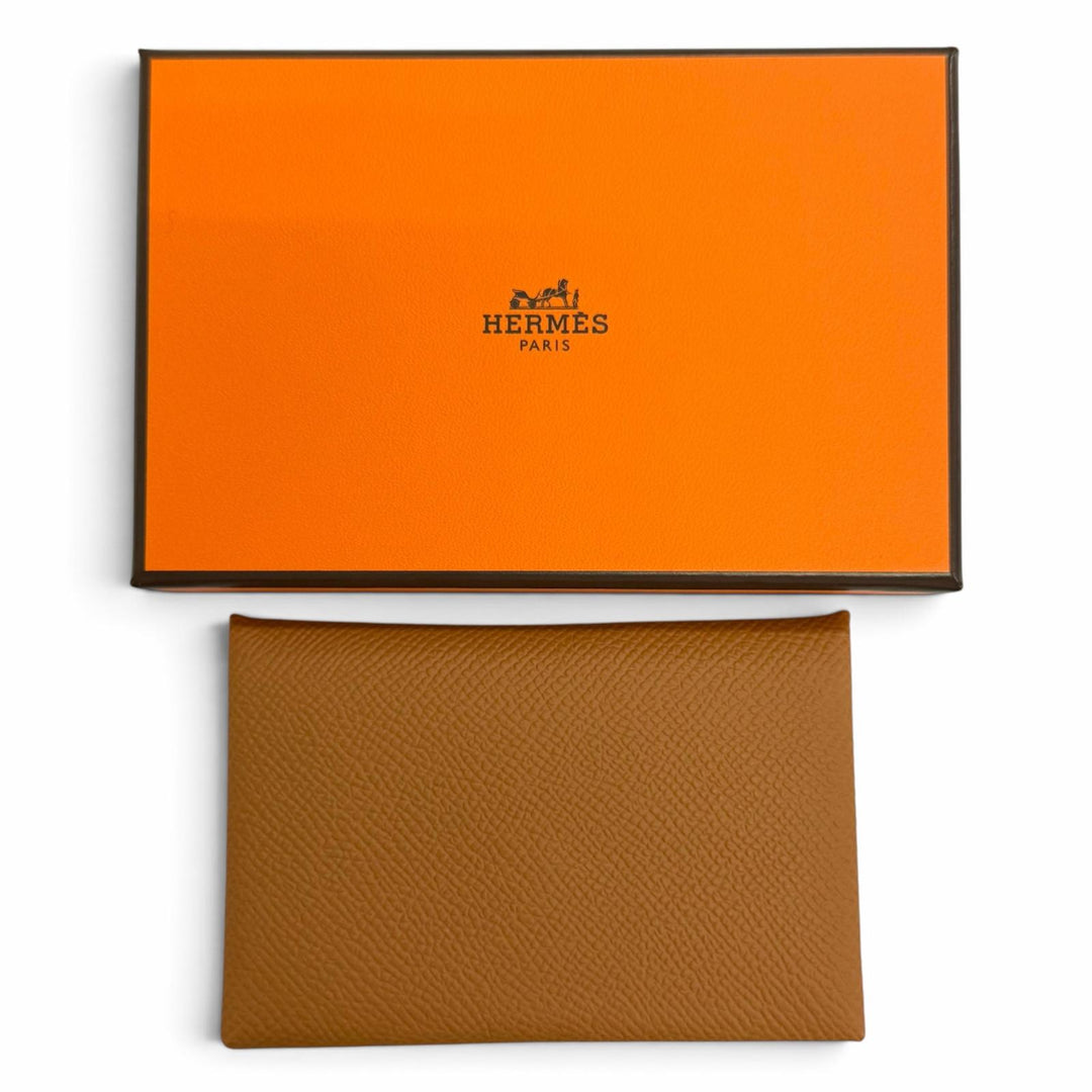 Pristine HERMES Card Case Calvi Brown Epsom Leather Women