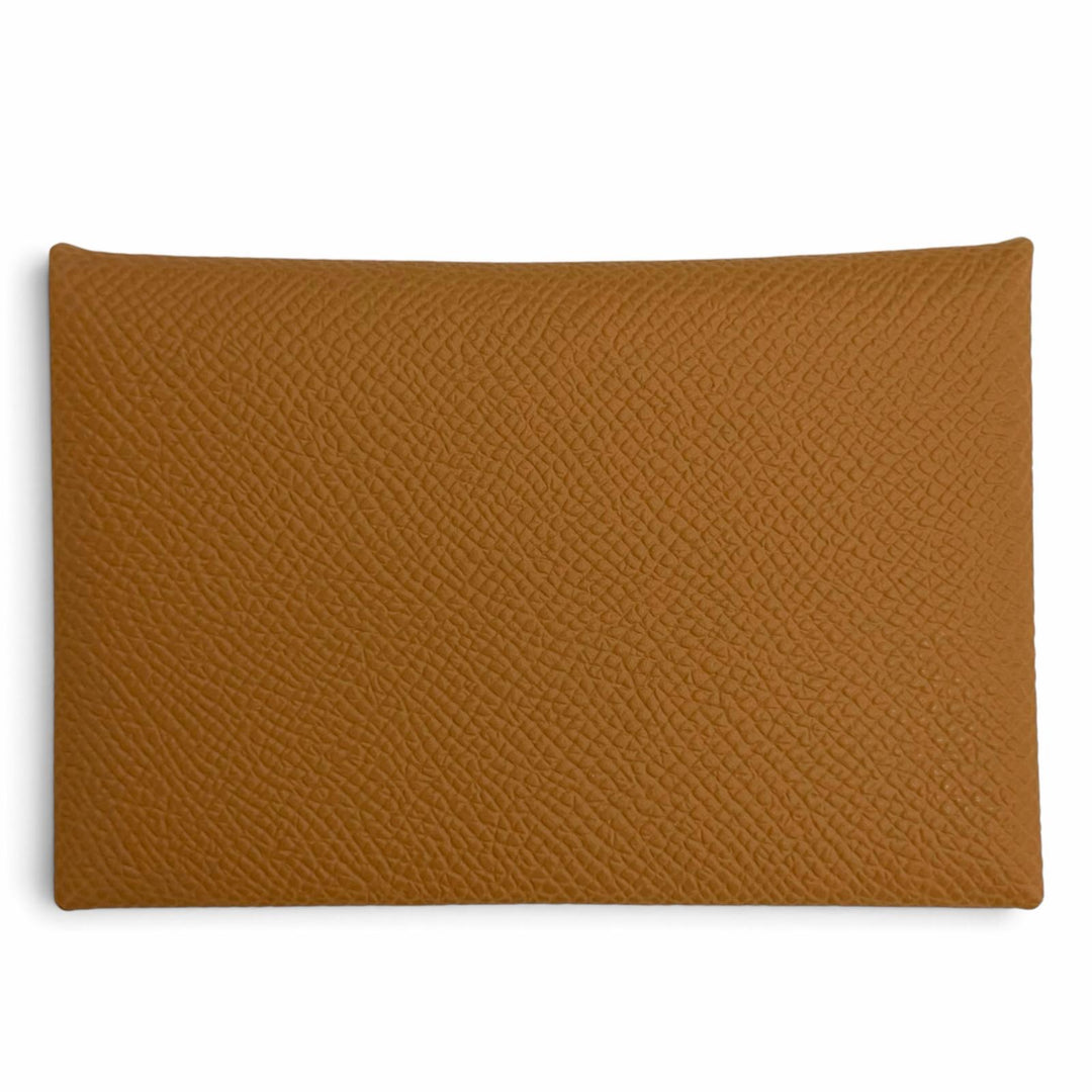 Pristine HERMES Card Case Calvi Brown Epsom Leather Women