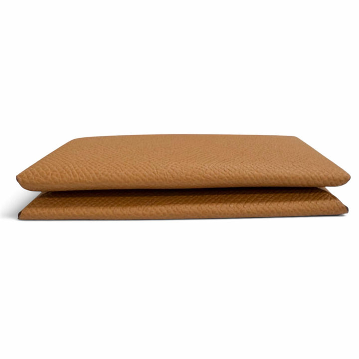 Pristine HERMES Card Case Calvi Brown Epsom Leather Women