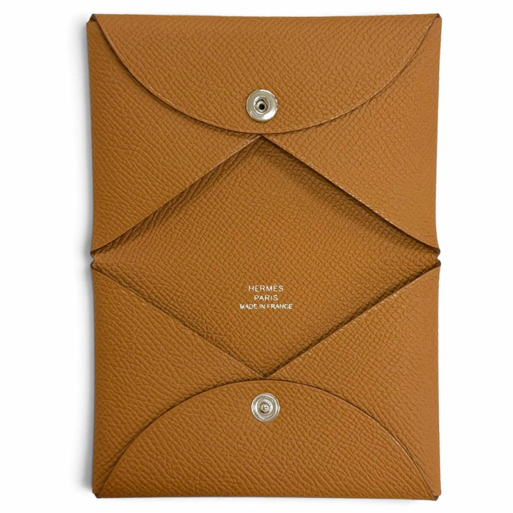 Pristine HERMES Card Case Calvi Brown Epsom Leather Women