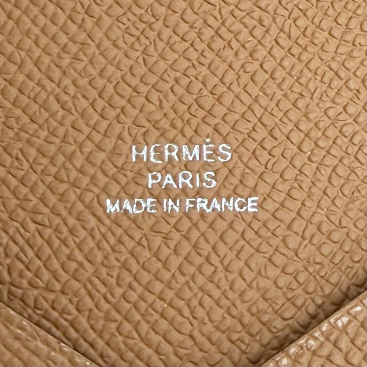 Pristine HERMES Card Case Calvi Brown Epsom Leather Women