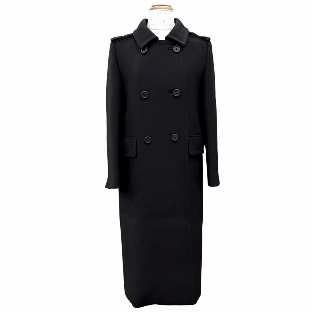 Excellent PRADA coat Triangle Logo Double-Breasted Long Jacket black IT 40 P604S