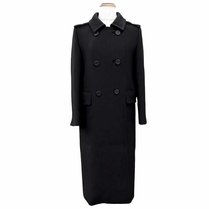 Excellent PRADA coat Triangle Logo Double-Breasted Long Jacket black IT 40 P604S