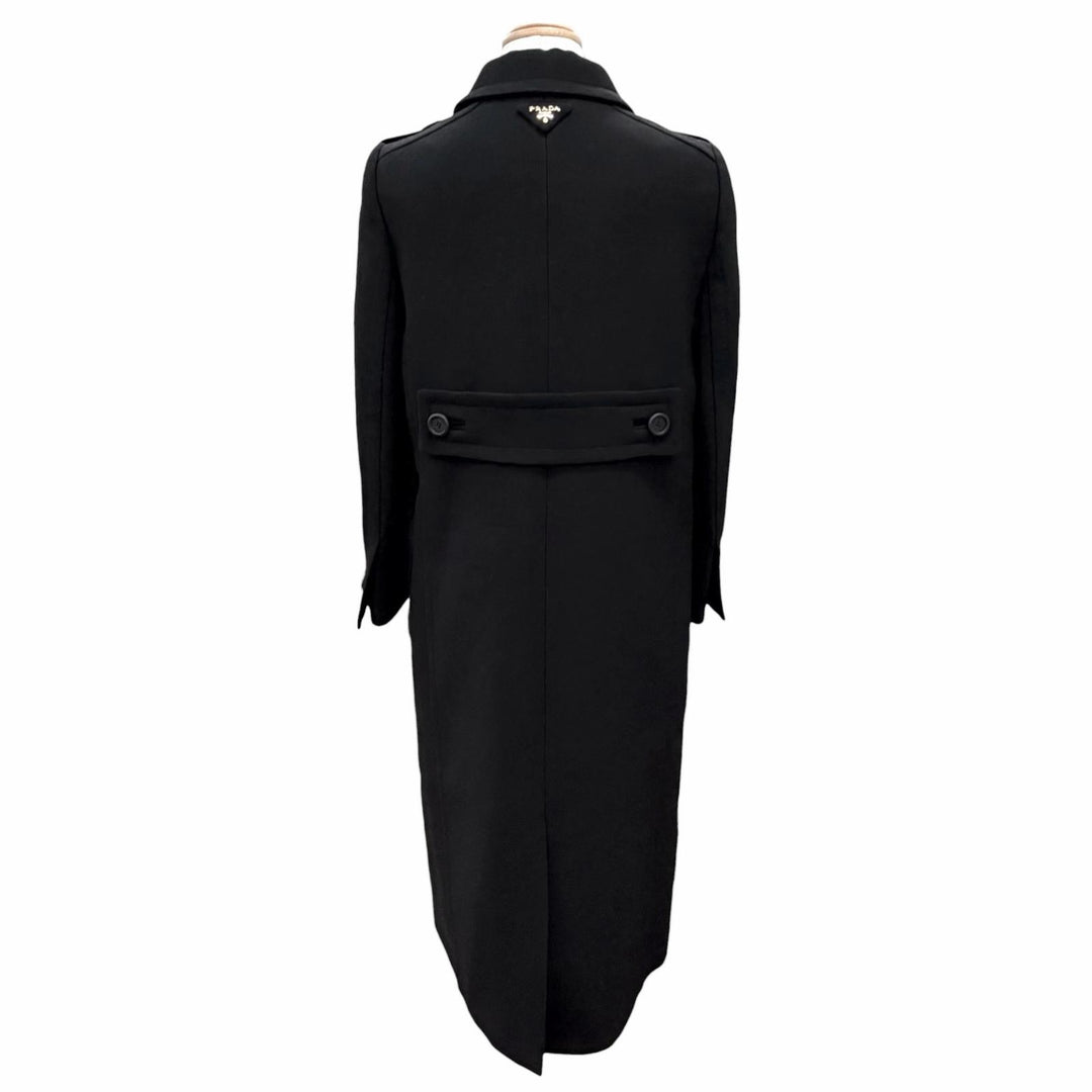 Excellent PRADA coat Triangle Logo Double-Breasted Long Jacket black IT 40 P604S