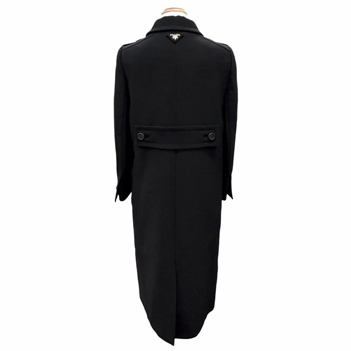 Excellent PRADA coat Triangle Logo Double-Breasted Long Jacket black IT 40 P604S