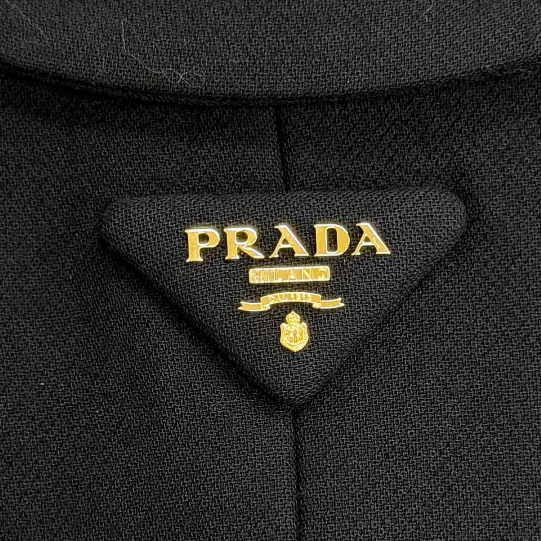 Excellent PRADA coat Triangle Logo Double-Breasted Long Jacket black IT 40 P604S