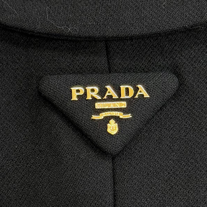 Excellent PRADA coat Triangle Logo Double-Breasted Long Jacket black IT 40 P604S