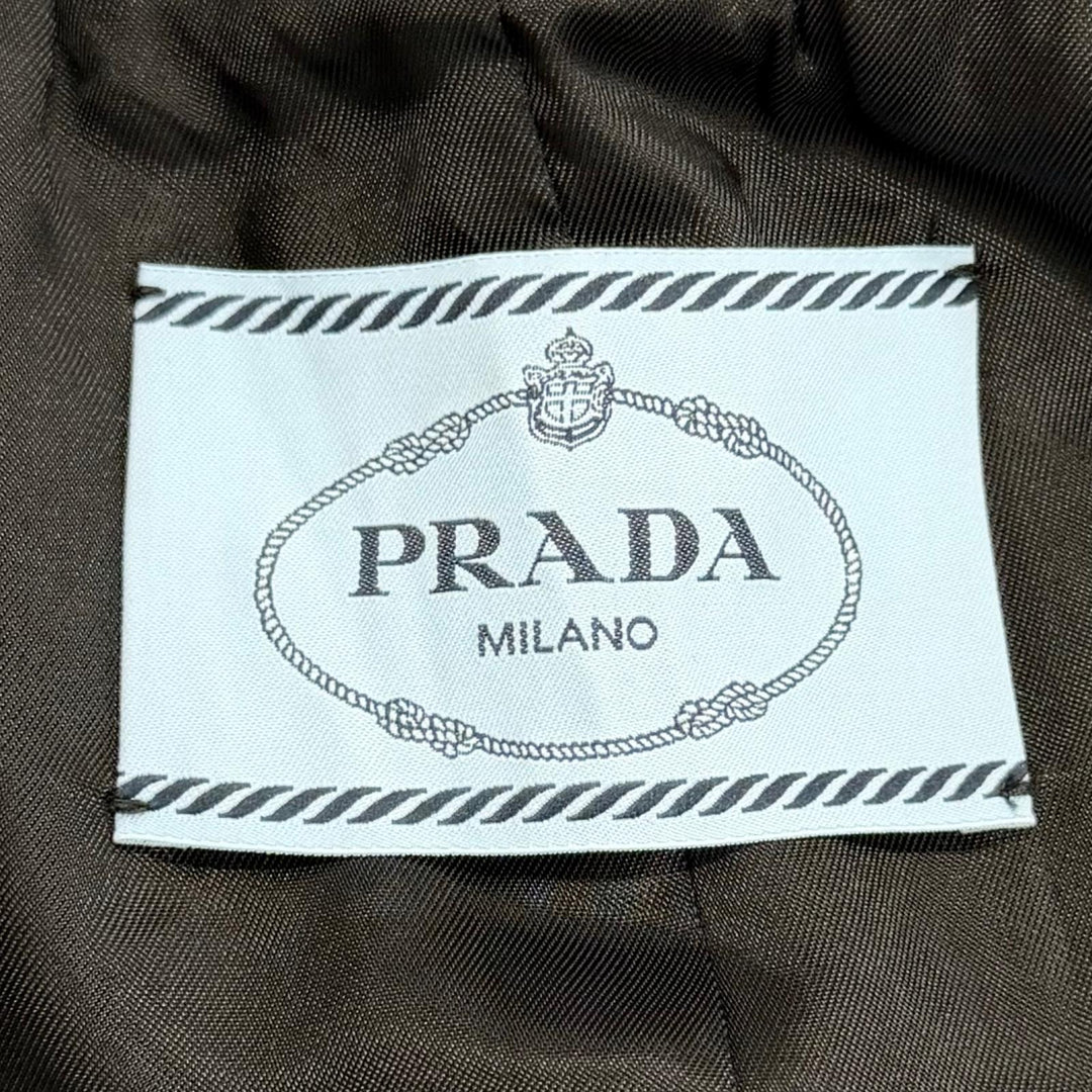 Excellent PRADA coat Triangle Logo Double-Breasted Long Jacket black IT 40 P604S