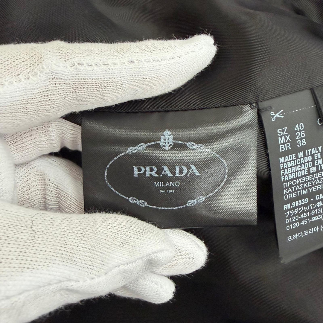 Excellent PRADA coat Triangle Logo Double-Breasted Long Jacket black IT 40 P604S