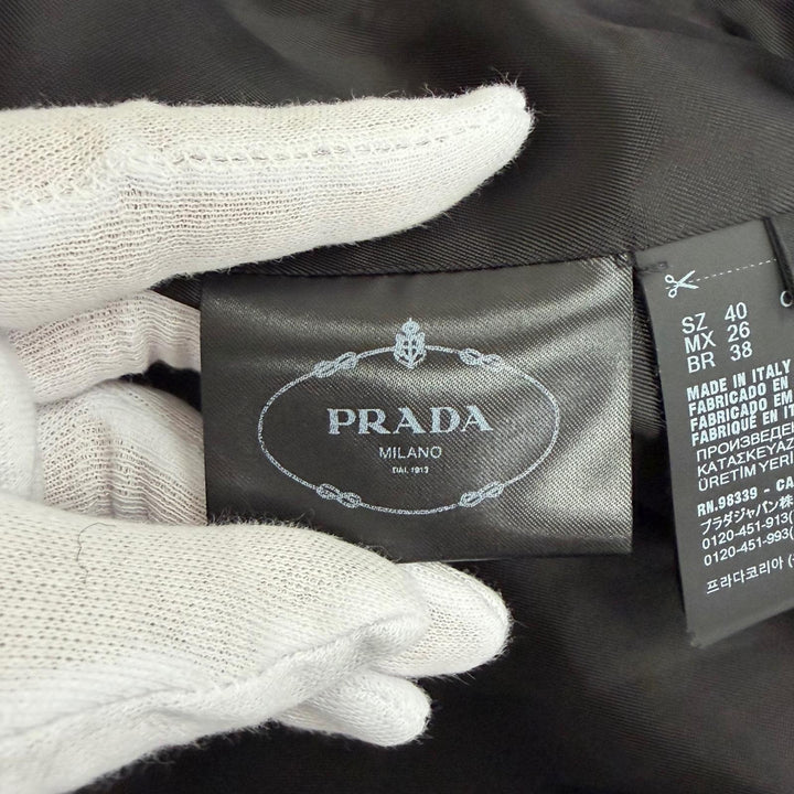 Excellent PRADA coat Triangle Logo Double-Breasted Long Jacket black IT 40 P604S