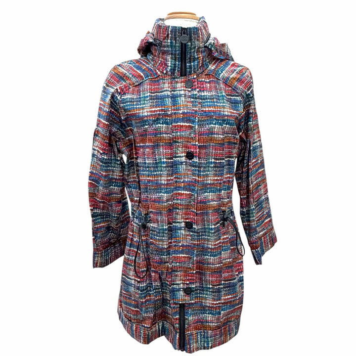 Excellent CHANEL COCO Button Tweed Print Hooded Rain Jacket 36 P48057V35794
