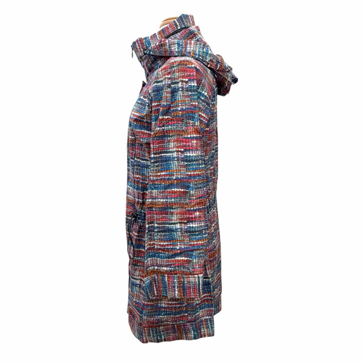 Excellent CHANEL COCO Button Tweed Print Hooded Rain Jacket 36 P48057V35794