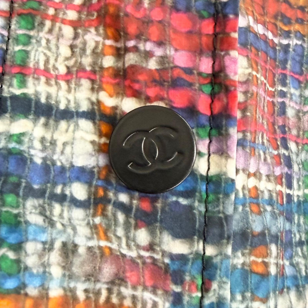 Excellent CHANEL COCO Button Tweed Print Hooded Rain Jacket 36 P48057V35794