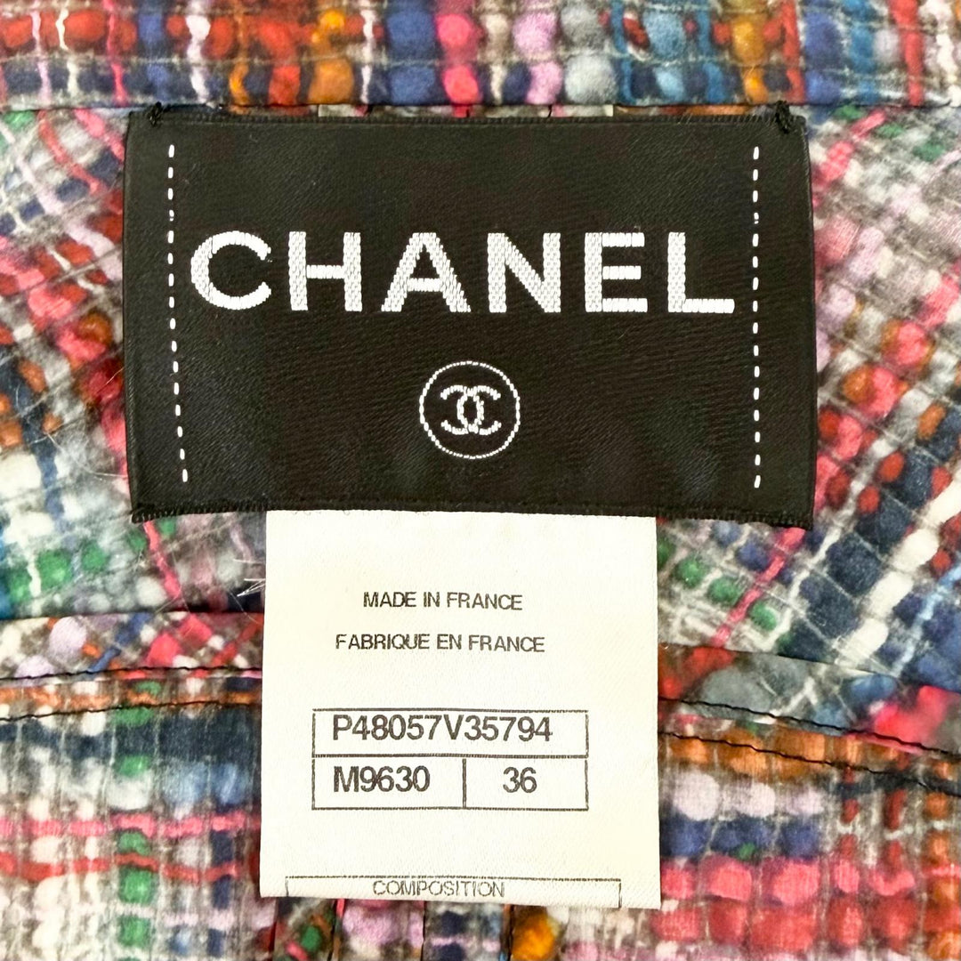 Excellent CHANEL COCO Button Tweed Print Hooded Rain Jacket 36 P48057V35794