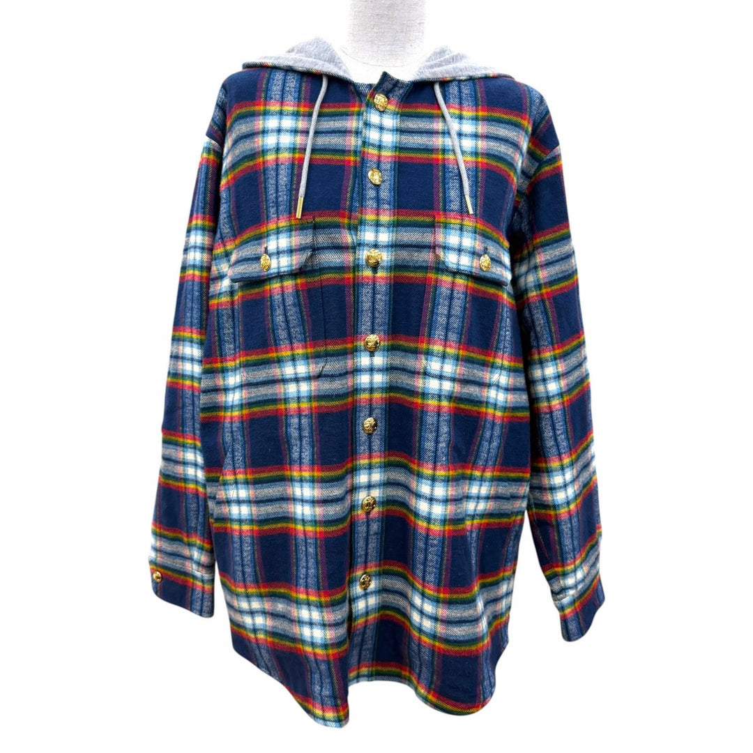 Excellent CELINE Jacket Triomphe button, check pattern, padded overshirt. 34