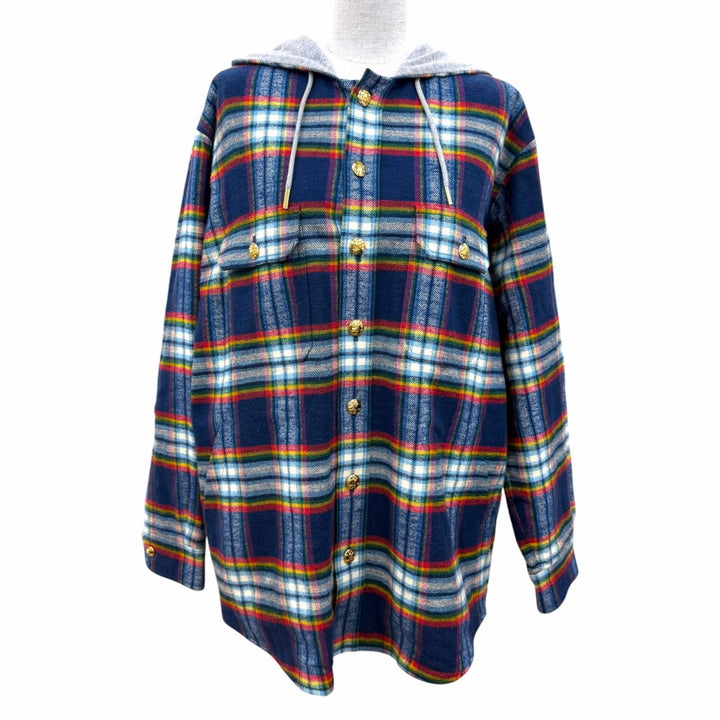 Excellent CELINE Jacket Triomphe button, check pattern, padded overshirt. 34