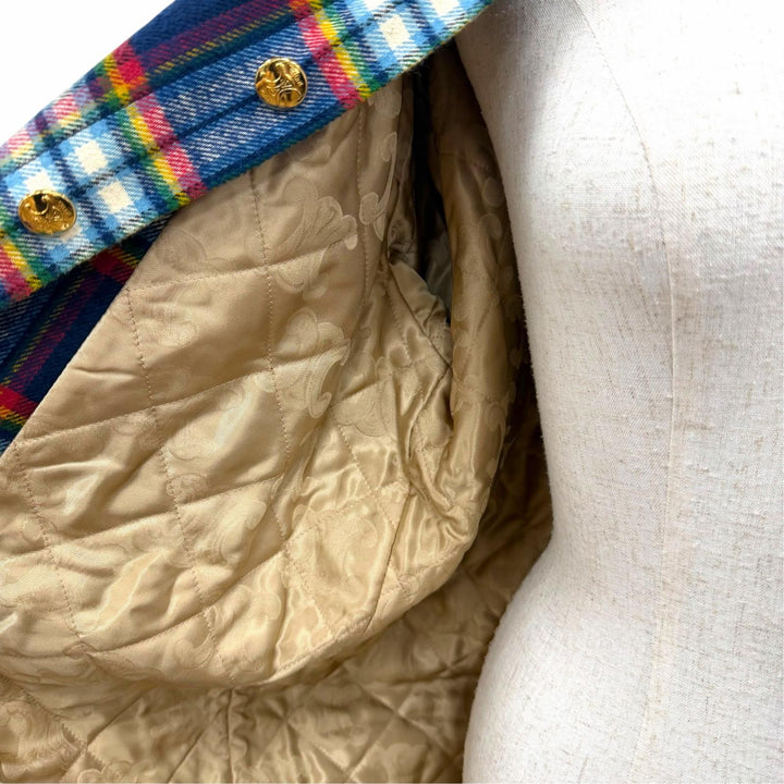 Excellent CELINE Jacket Triomphe button, check pattern, padded overshirt. 34