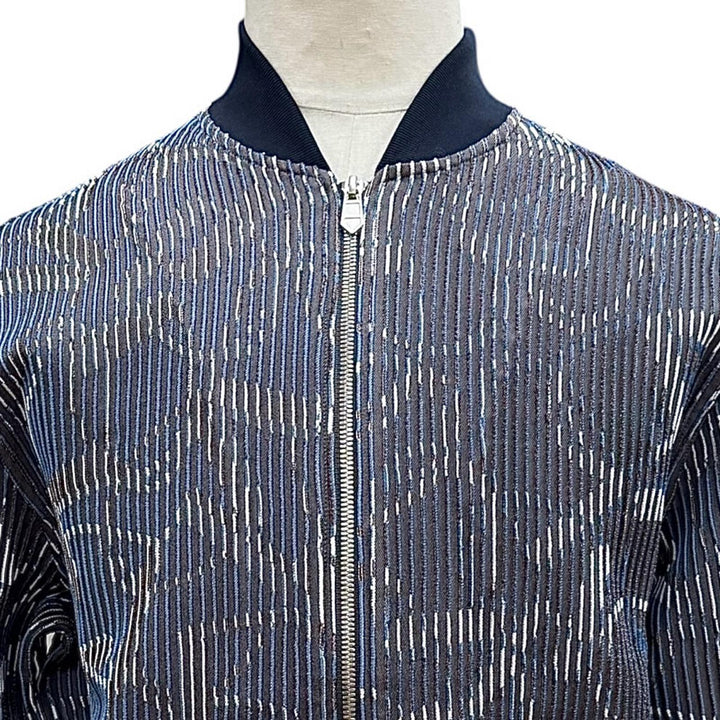 Excellent HERMES Jacket All-over print zip-up blouson Navy silk mens M