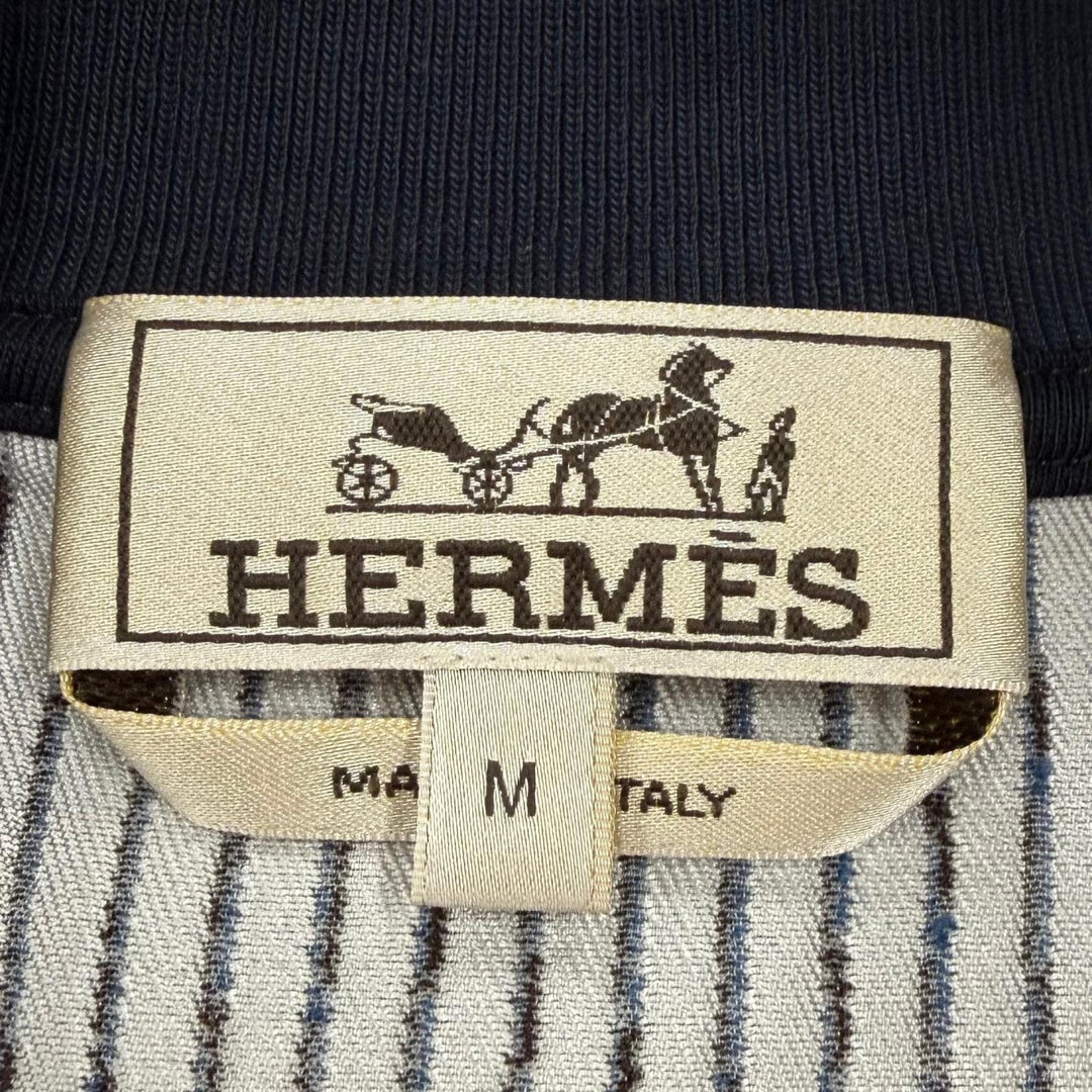 Excellent HERMES Jacket All-over print zip-up blouson Navy silk mens M