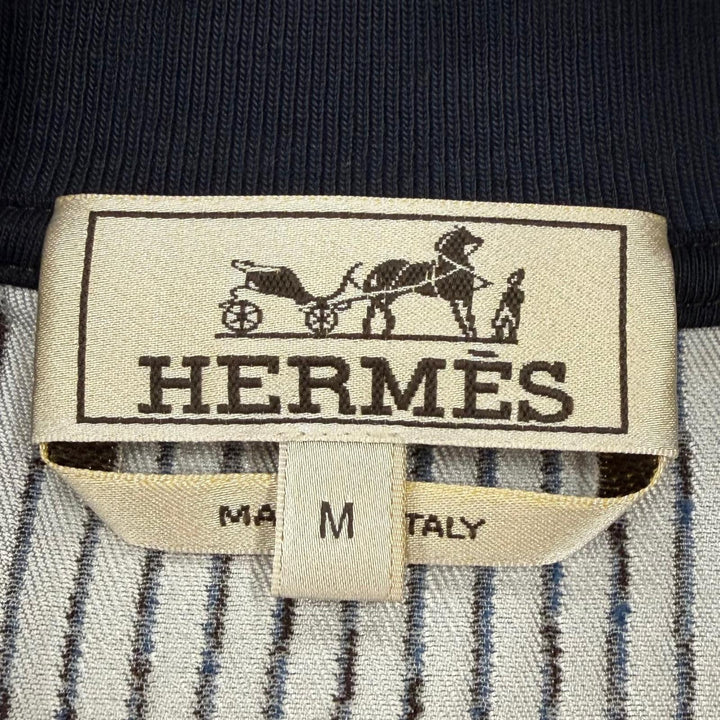 Excellent HERMES Jacket All-over print zip-up blouson Navy silk mens M