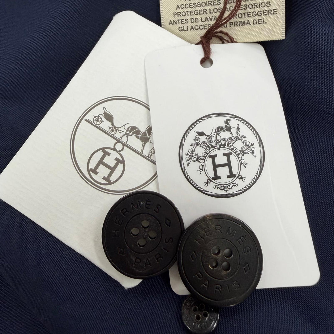 Pristine HERMES Crude Cell Trench Coat Serie buttons with belt Navy Women FR 36
