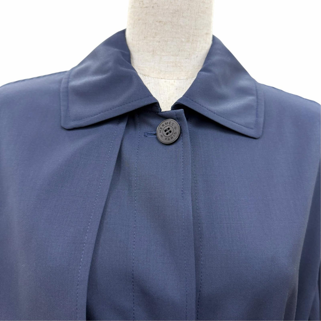 Pristine HERMES Crude Cell Trench Coat Serie buttons with belt Navy Women FR 36