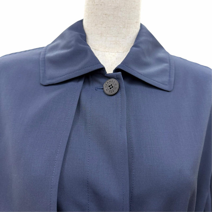 Pristine HERMES Crude Cell Trench Coat Serie buttons with belt Navy Women FR 36