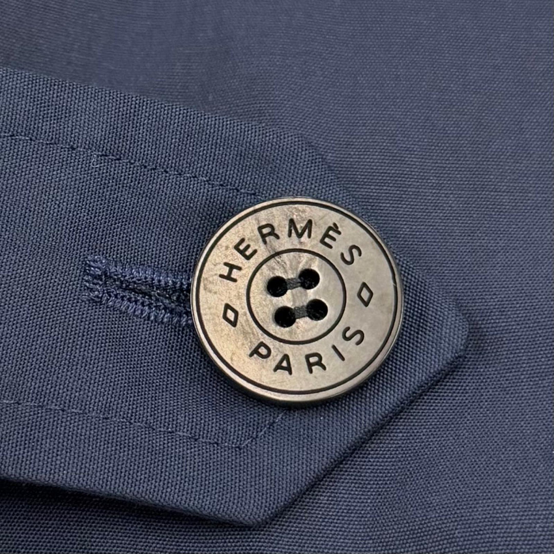 Pristine HERMES Crude Cell Trench Coat Serie buttons with belt Navy Women FR 36