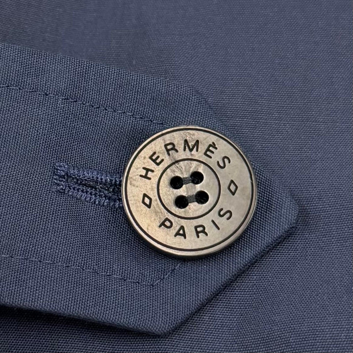 Pristine HERMES Crude Cell Trench Coat Serie buttons with belt Navy Women FR 36