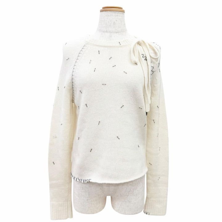 Pristine MARNI Beaded Trim Pullover Long Sleeve Knit Sweater Ivory 40 GCMD0589S0