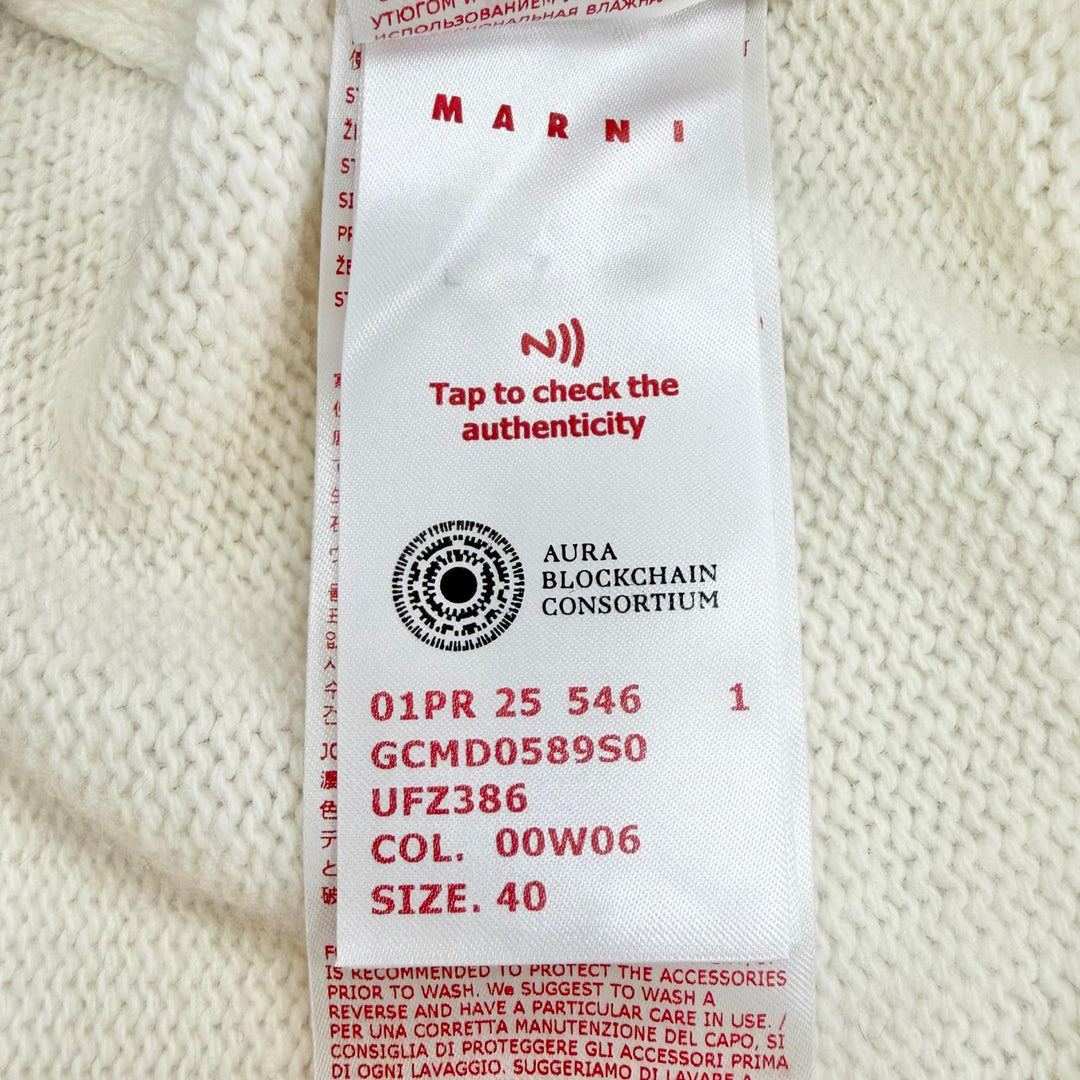 Pristine MARNI Beaded Trim Pullover Long Sleeve Knit Sweater Ivory 40 GCMD0589S0