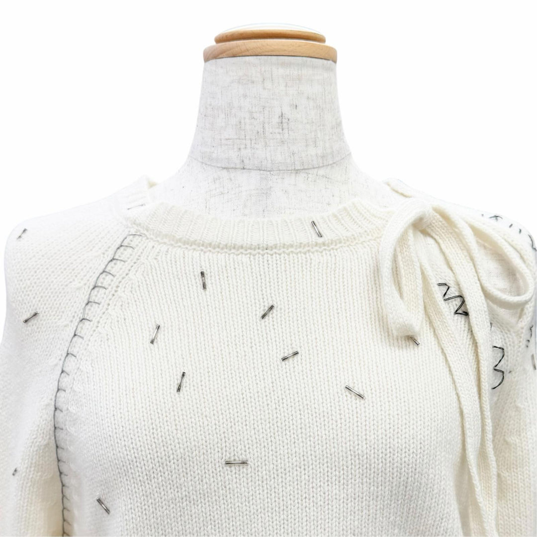 Pristine MARNI Beaded Trim Pullover Long Sleeve Knit Sweater Ivory 40 GCMD0589S0