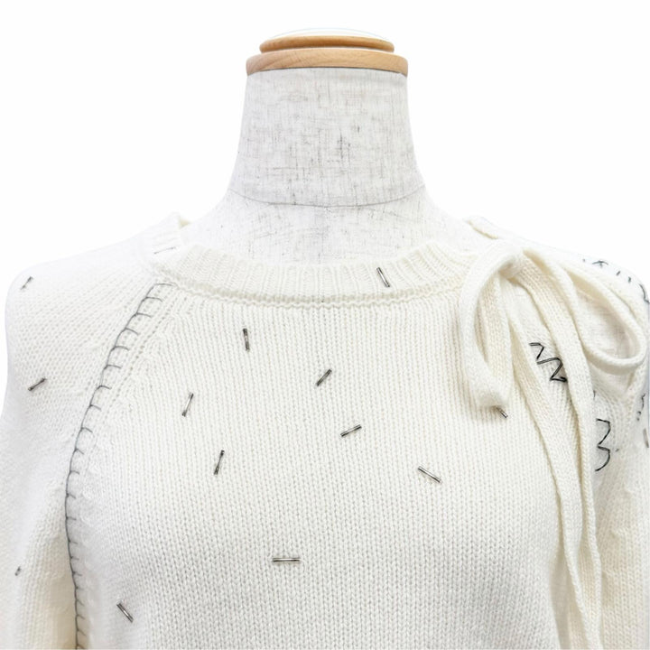 Pristine MARNI Beaded Trim Pullover Long Sleeve Knit Sweater Ivory 40 GCMD0589S0