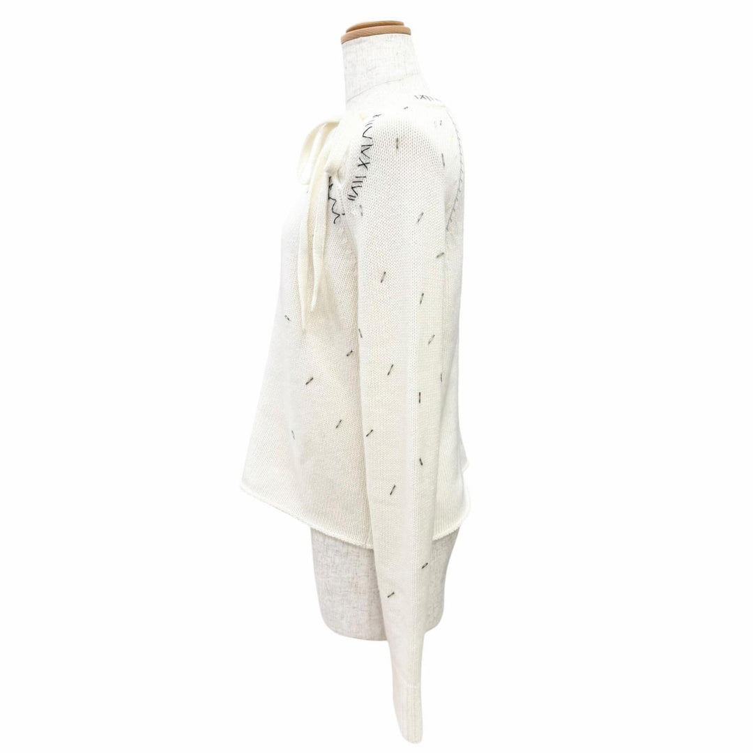 Pristine MARNI Beaded Trim Pullover Long Sleeve Knit Sweater Ivory 40 GCMD0589S0