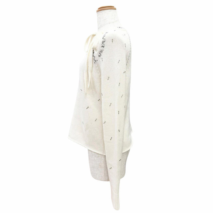 Pristine MARNI Beaded Trim Pullover Long Sleeve Knit Sweater Ivory 40 GCMD0589S0