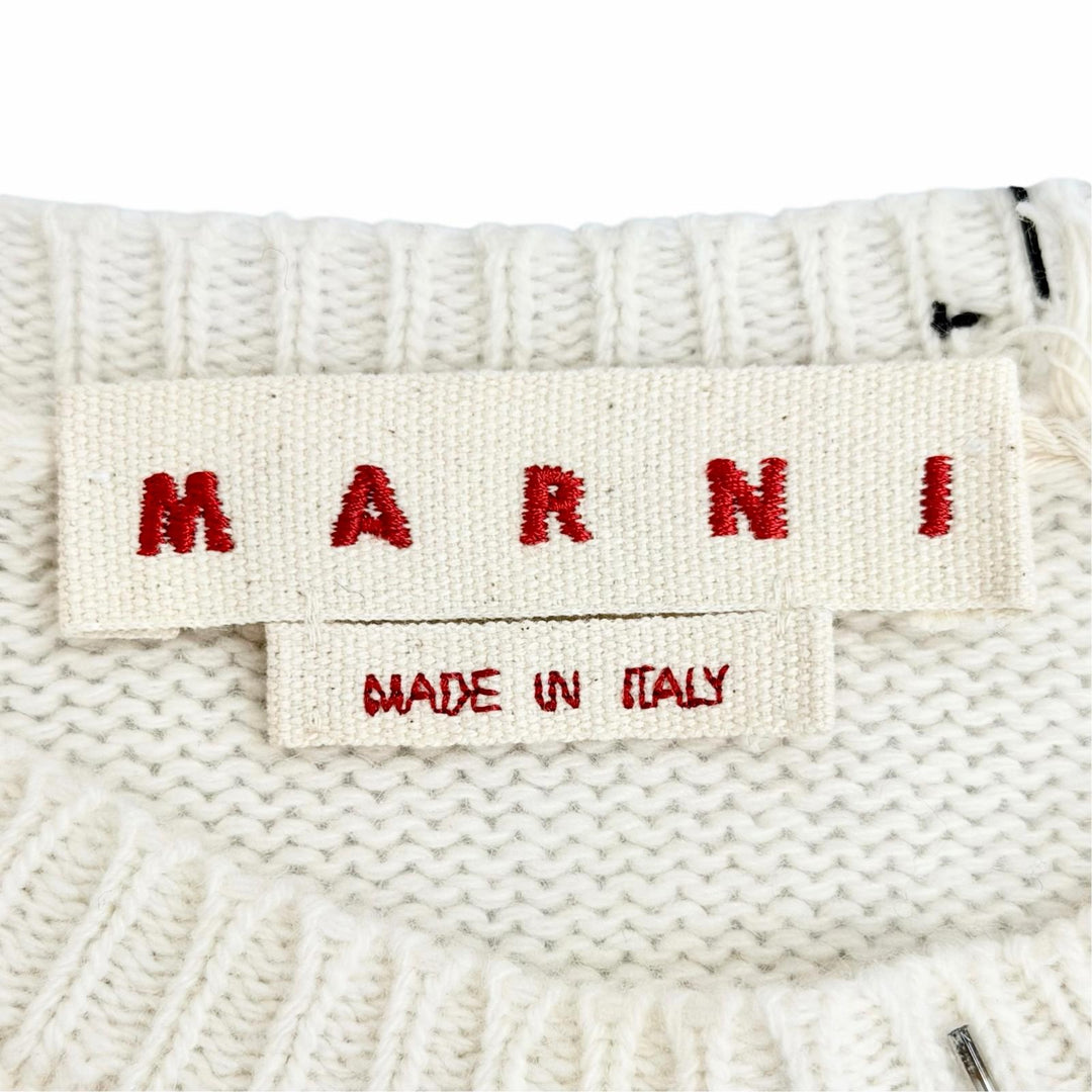 Pristine MARNI Beaded Trim Pullover Long Sleeve Knit Sweater Ivory 40 GCMD0589S0
