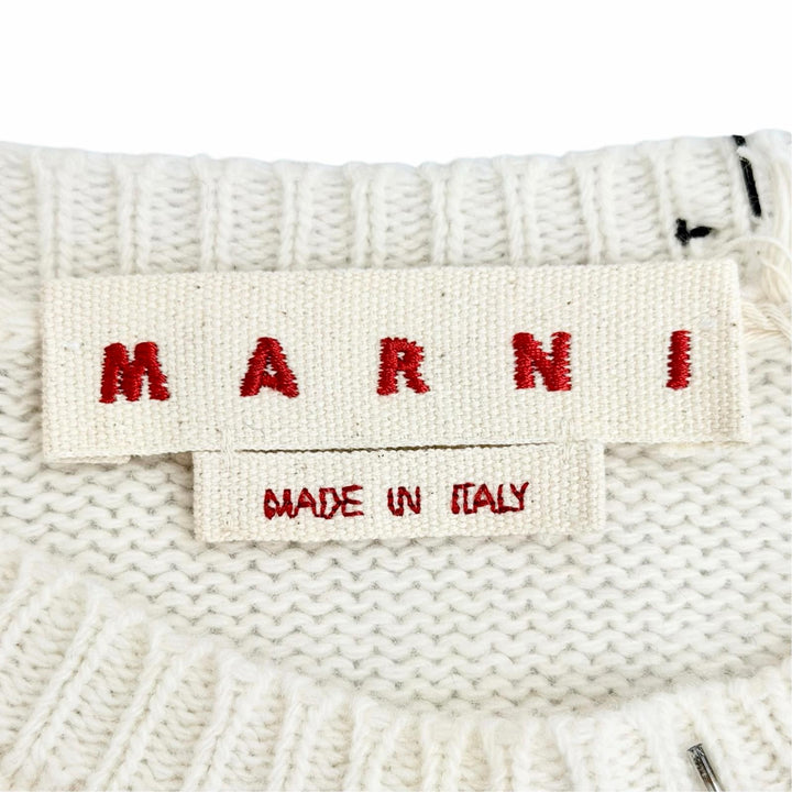 Pristine MARNI Beaded Trim Pullover Long Sleeve Knit Sweater Ivory 40 GCMD0589S0