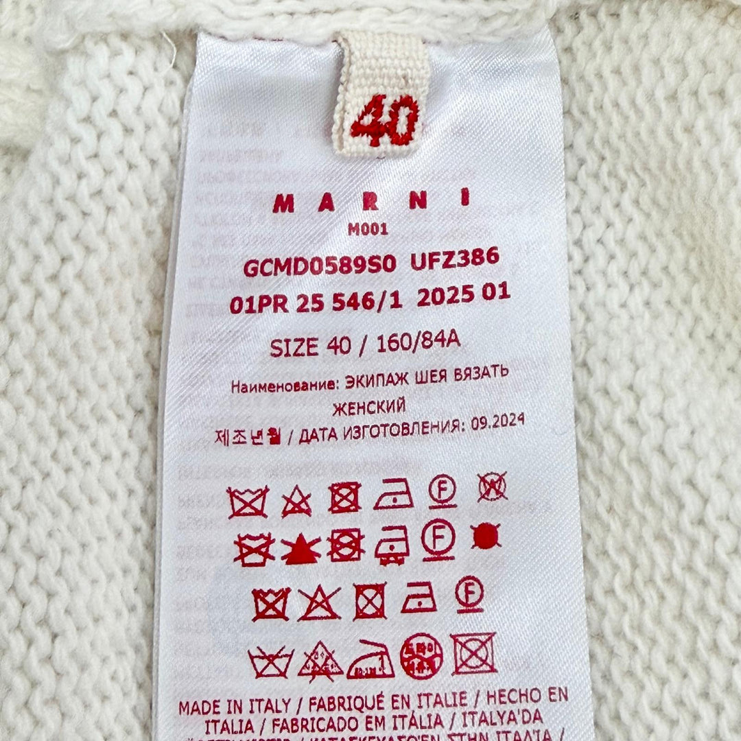 Pristine MARNI Beaded Trim Pullover Long Sleeve Knit Sweater Ivory 40 GCMD0589S0