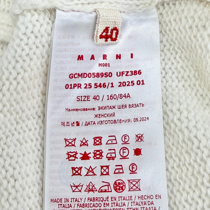 Pristine MARNI Beaded Trim Pullover Long Sleeve Knit Sweater Ivory 40 GCMD0589S0