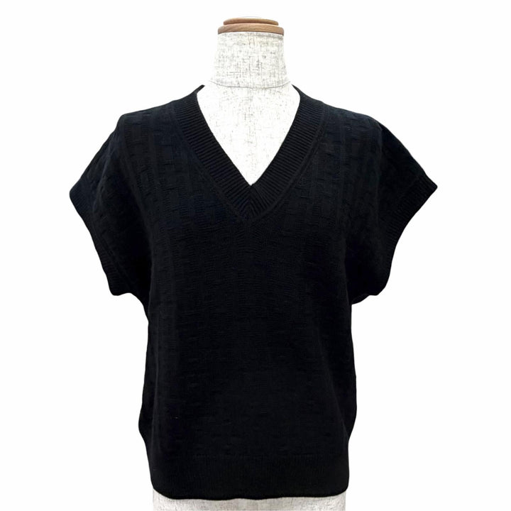Excellent HERMES Best H-motif V-neck pullover knit black Virgin wool 34 3E2639DB
